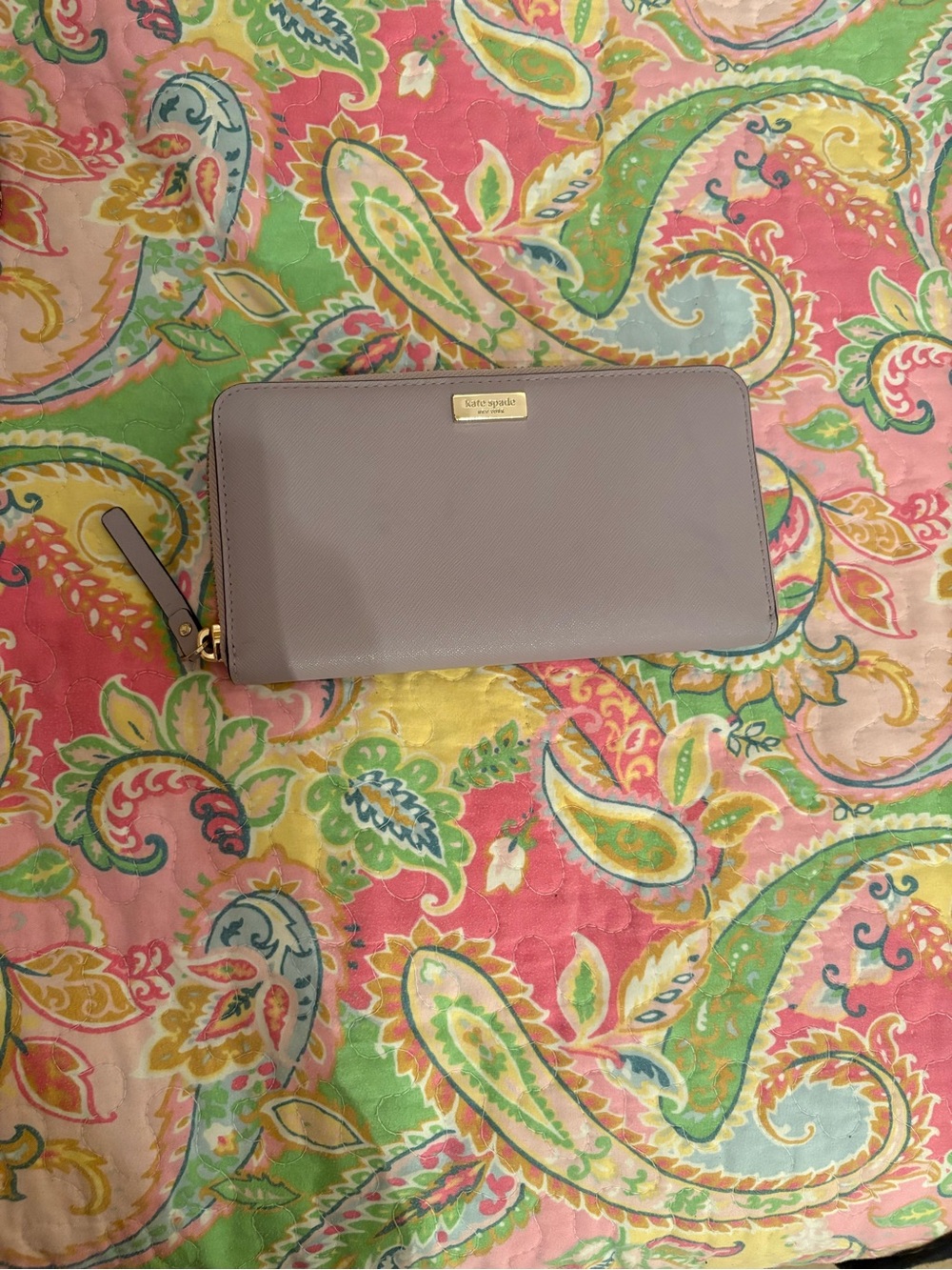 kate spade lavender zip-around saffiano wallet